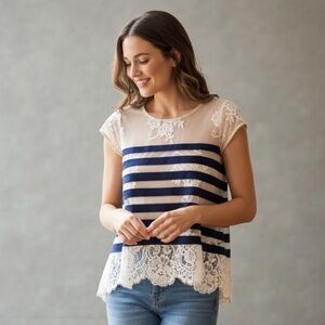 BCBGMaxazira Echo Lace Striped Top XXS